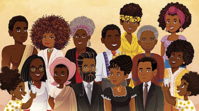 Ilustração de 13 personalidades negras brasileiras, do livro Ei, você!,: um livro sobre crescer com orgulho de ser negro