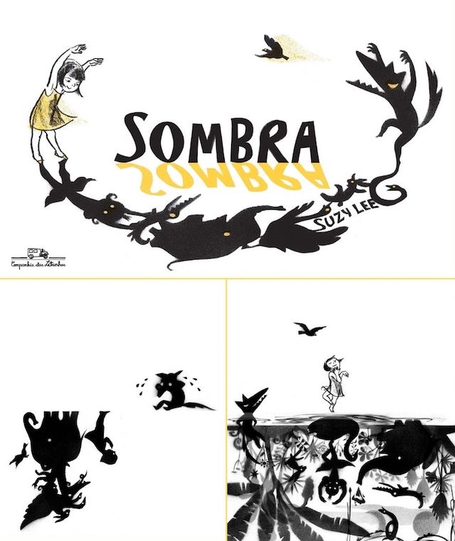 Capa e imagens do livro Sombra, de Suzy Lee, para materialidade do livro